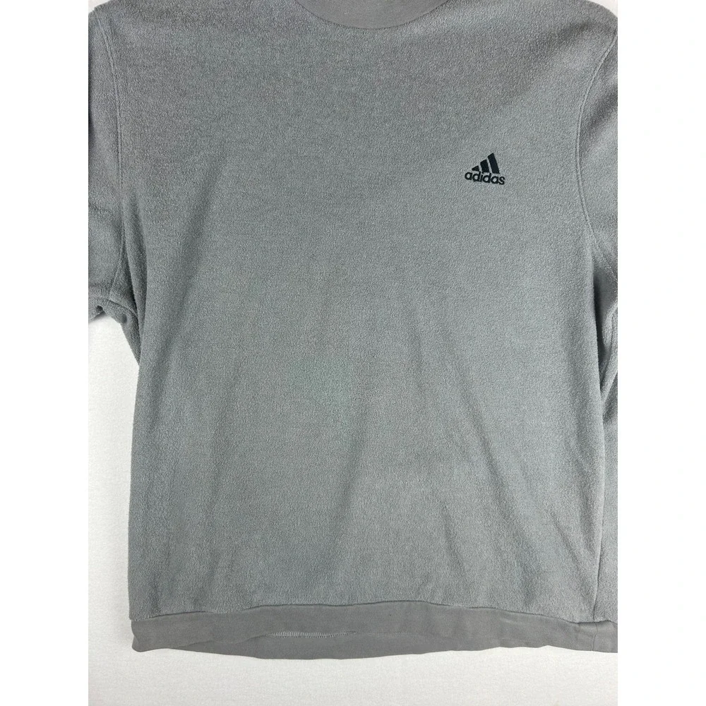 Adidas Sweatshirt Men's L Gray Fleece Terry Crew Neck Long Sleeve Pullover Logo‎